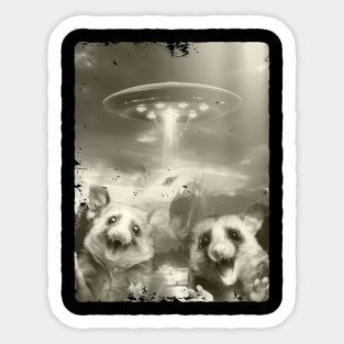 Alien UFO Invasion Funny Possums Sticker